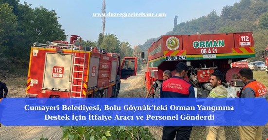 Cumayeri Belediyesi, Bolu Göynük’teki Orman Yangınına Destek İçin İtfaiye Aracı ve Personel Gönderdi