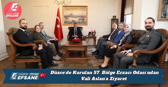 Düzce’de Kurulan 57. Bölge Eczacı Odası’ndan Vali Aslan’a Ziyaret