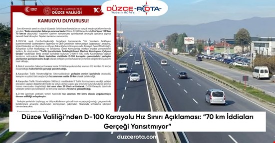 Düzce Valiliği’nden D-100 Karayolu Hız Sınırı Açıklaması: “70 km İddiaları Gerçeği Yansıtmıyor”