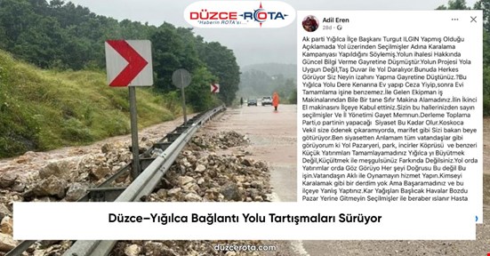 Düzce–Yığılca Bağlantı Yolu Tartışmaları Sürüyor