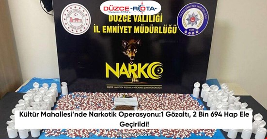 Kültür Mahallesi’nde Narkotik Operasyonu:1 Gözaltı, 2 Bin 694 Hap Ele Geçirildi!