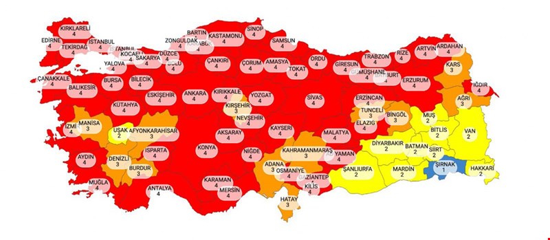 Kırmızı kategorideki illerde kısıtlama iki gün