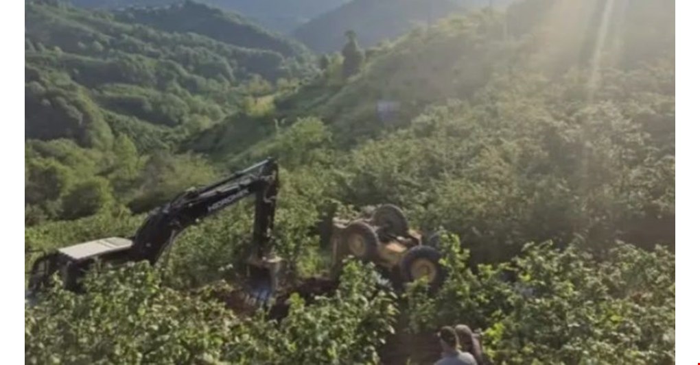 İş makinesi fındık bahçesine devrildi...
