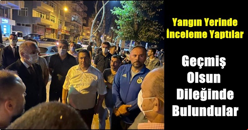 Başkan Özlü, Kaymakam Öztürk ve Şenol Yazgan işyeri yanan esnafı ziyaret etti