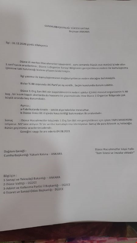 DÜZCE HACIAHMETLER KÖYÜ SANAYİYE DİRENİYOR…!