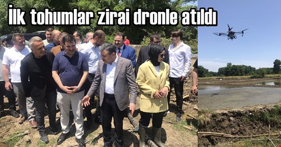 Konuralp pirinci zirai drone ile ekildi