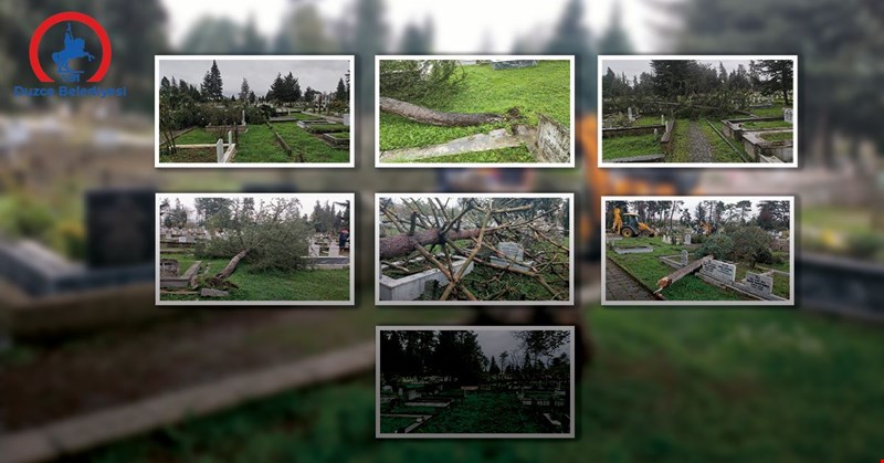 ŞİDDETLİ FIRTINA ŞEHİR MEZARLIĞINDA HASARA YOL AÇTI