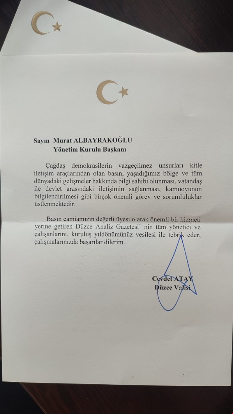 CEVDET ATAY'DAN ANALİZ GAZETESİNE TEBRİK MESAJI