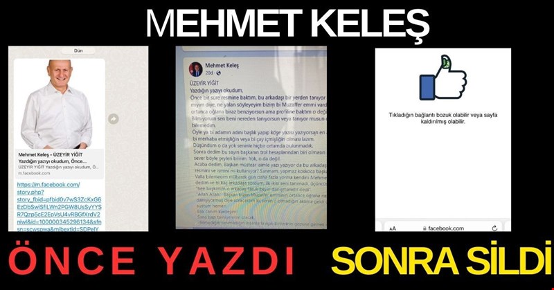 MEHMET KELEŞ "ÖNCE YAZDI SONRA SİLDİ"