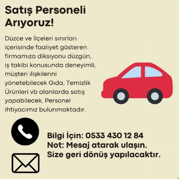 SATIŞ PERSONELİ ARANIYOR.